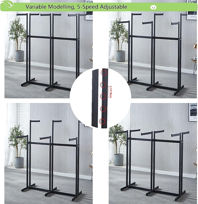 Floor Standing Metal Garment Rack - Heavy Retail Display Racks With Wheels, 8 Arms Clothing Rack, Square Tubing Portable Shirt Racks, Merchandise Display For Hanging Clothes (L-Black)