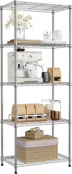 IZEUK 5-Tier Chrome Metal Storage Shelves, Adjustable Wire Shelving Unit for Kitchen, Bathroom, Pantry, Office, Garage, Organizer Wire Rack, 1250 lbs, 13.7" D x 23.6" W x 63" H