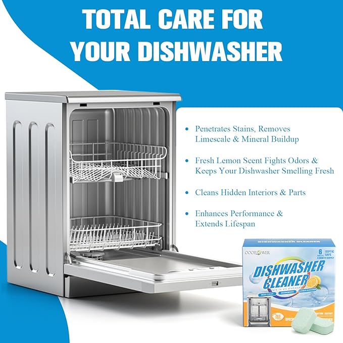6-Pack Dishwasher Detergent and Deodorizer Tablets, Deep Clean Formula, Dishwasher Safe, Removes Scale, Odors, and Hard Water Residue (Lemon Scent)