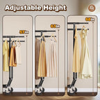 HOKEEPER Clothes Rack Heavy Duty Clothing Rack Load 650 LBS Collapsible Garment Rack with Wheels Double Rod Coat Rack for Hanging Clothes Commercial Closet Rack with Shelves, Black 22" D*75" W*68" H