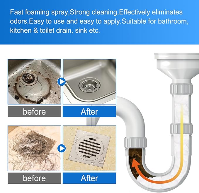 Japanese Drain Foam Cleaner, Japanese Toilet Cleaning Foam Drain Cleaner, Powerful Sink and Drain Cleaner, Drain Cleaner Hair Clog Remover Foam for Kitchen Drain, Sinks (2)