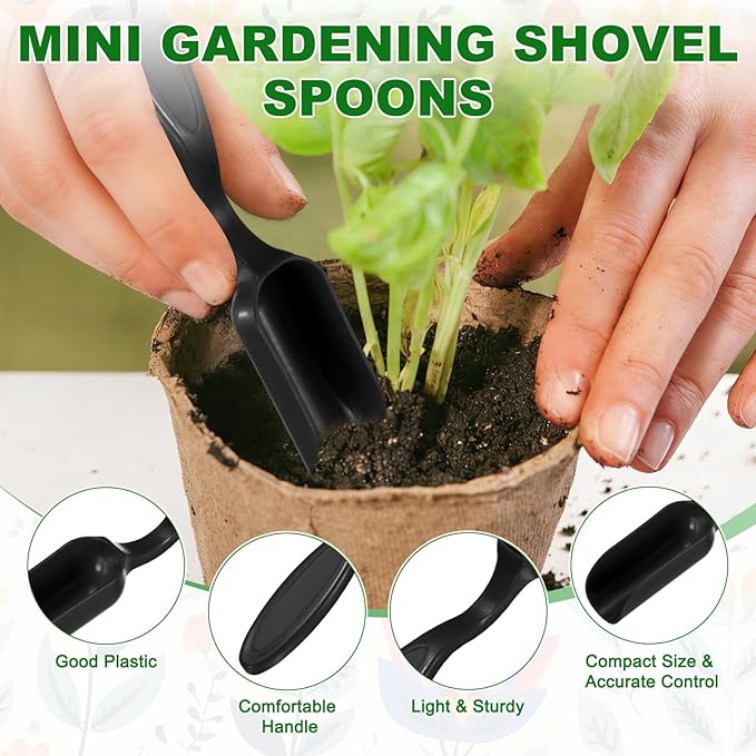10-Pack Mini Gardening Shovel Spoons, Plastic Garden Soil Scoops for Cultivation Digging Transplanting/Flower Planting/Plant Succulent, Colorful Small Gardening Tools [Black]