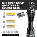 3/8" Cordless Ratchet Wrench Set, 60FT-LBS(80N.m) Electric Ratchet, 12V Extended Power Ratchet Wrench Set with Variable Speed, 6 Sockets, LED Light, 1/4" Adapter,1/2" Adapter,2 Batteries