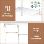 PROWORX 5-8 Ft Closet Organizer System, White Adjustable Custom Metal Wire Shelving Wall Mounted, Expandable Organization and Storage Shelf Kit with Hanging Rods