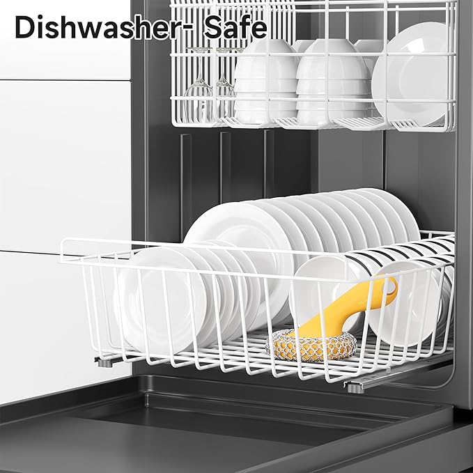 SUBEKYU Cast Iron Scrubber with Silicone Handle, Stainless Steel Skillet Cleaner for Cast Iron Pans (Yellow Scrubber + Scraper)