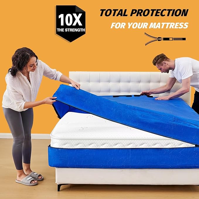 Mattress Bags for Moving, BETU Mattress Protector Waterproof Mattress Cover King Size Storage Bags with 8 Heavy-Duty Handles and Zipper for Bed Extra Thick Large Reusable(2 Pack, 82"x79"x15" Blue)