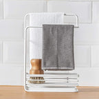 Poeland Sponge Holder with Drain Pan, Dishcloth Rack Kitchen Sink Caddy Organizer for Sponge Brush Soap Dish Rag