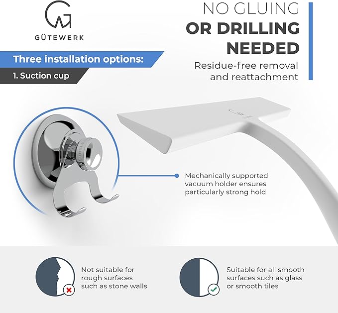 GÜTEWERK Shower Squeegee for Glass Doors, Silicone Window Squeegee, Bathroom and Glass Cleaning - White - 13 Inch