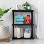 IRIS USA 3-Shelf Light Duty Plastic Storage Shelves, 150lb Capacity, 33" H x 24" W x 12" D, Medium Modular Shelving Unit Storage Organizer for Bathroom, Laundry, Garage & Home, Storage Rack - Black