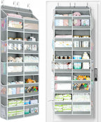Yecaye 5-Tier Over The Door Organizer Dual-Column, 80lbs Load Over the Door Storage of 10 Compartments, Heavy Duty Door Organizer Hanging for Bedroom Closet Nursery Bathroom Pantry, Gray, 2 Pack