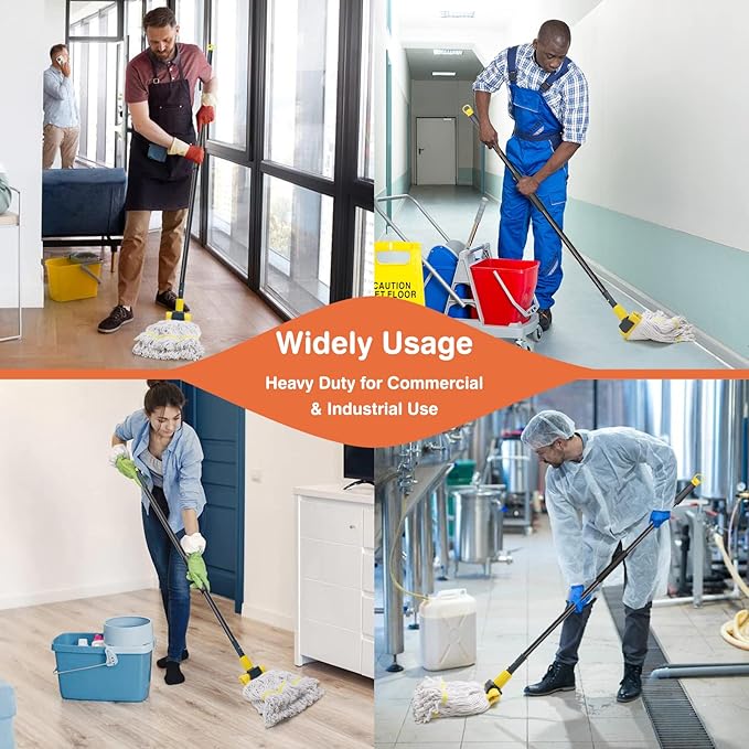 (2 Pack) Heavy Duty Mop Head Commercial Replacement for Floor Cleaning,Wet Industrial Cotton Looped End String Heads Refill,Yellow