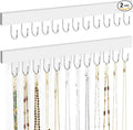 ZEDODIER 2 Pack Necklace Organizer Wall Mount, Wooden Jewelry Hanger Necklace Holder with 24 Hooks,Hanging Jewelry Organizer, White