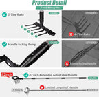 Suchtale 82 Inch Stirrup Hoe and 5-Tines Rake, Action Hoe for Weeding, 2 in 1 Scuffle Hoe with 37-82" Adjustable Handle, Cultivator for Loosening Soil, Loop Hoe for Garden Weeding and Planting