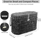 Coeusy Black Toilet Paper Basket with Lid,Wicker Toilet Paper Storage Stand,Large Narrow Bathroom Towel Basket Mega Roll Container Bin for Toilet Tank,Floor