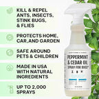 Kate's Home & Garden Peppermint Oil Spray for Bugs, Ants, Insects, Spiders, Roaches, Stink Bug. Pesticide and Insecticide Indoor Repellent Pest Control with Cedar Oil (32oz, Natural, Non Toxic)