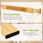 Fyvva Drawer Divider, Adjustable Bamboo Kitchen Drawer Organizer, Spring Loaded Drawer Organizer, Dresser Separators for Kitchen, Bathroom, Clothes, Office Desk Storage (Natural, 8 Pack Large)