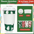 Christmas To Go Coffee Cups with Lids 16 oz Insulated Cups, 24 Packs Hot Cup for Chocolate/Coffee/Tea/Water/Juice, Coffee Bar Accessories with Lid & Sleeve, Christmas Cups Disposable Supplies