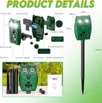 Solar-Powered Ultrasonic Animal Repellent with Motion Sensor, Waterproof Deer Repellent Device with Visual Indicator for Outdoor Yards, Garden, Effective to Repel Deer, Coyotes, Raccoons, and Cats