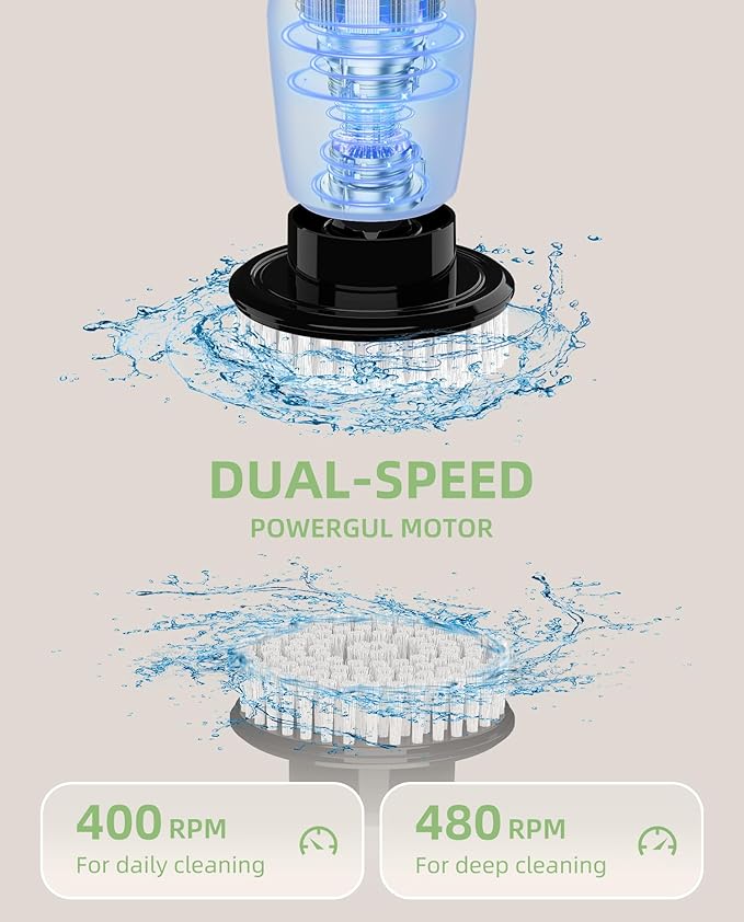 Lichffy Electric Spin Scrubber, Cordless Shower Scrubber with 8 Brush Heads with Adjustable, 2H Power Dual Speed, Power Brushes with IPX7 Waterproof for Floor, Sink, Bathroom, Tile, White-qwrx3