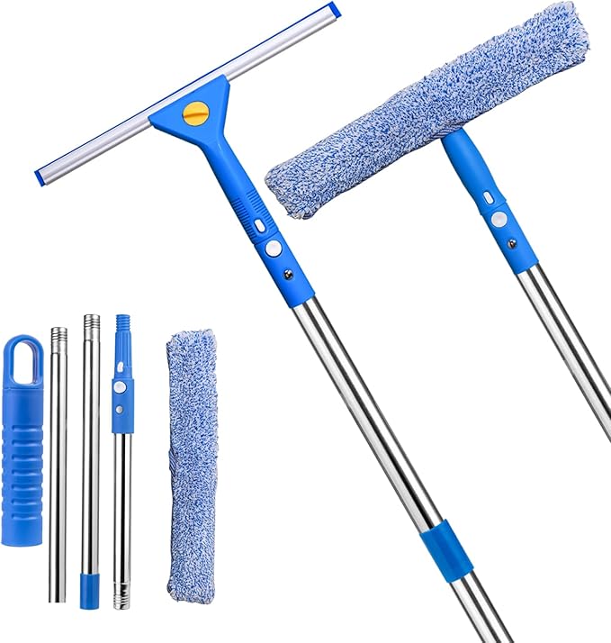 Professional Window Cleaning kit, 2-in-1 Window Squeegee with 51" Extension Poles, Suitable for Indoor & Outdoor Windows, High Glass, High Windows, Multi-Purpose Car Windshield Cleaning