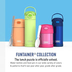 THERMOS FUNTAINER Insulated Food Jar, 16 Ounce, Kid Friendly Food Jar with Foldable Spoon, Denim Blue