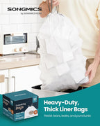 SONGMICS Trash Bags for 8-Gallon (30 L) Trash Cans, Drawstring Kitchen Garbage Bags, Pre-Separated, Quick-Dispense Box, Liner Code H, 4 Rolls, 160 Count, White UKRB031A04