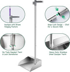 Dust Pans with Long Handle,Heavy Duty Metal Dust Pan with Handle,Upright Stand Up Dustpan with Dust Pan Teeth to Clean Hair for Home Kitchen Office Lobby Floor Garden