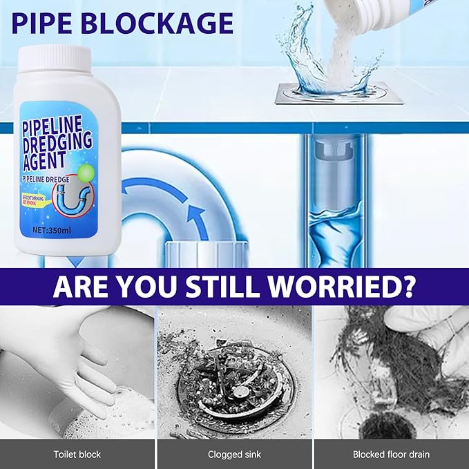 Pipeline Dredging Agent, 350ml Drain Cleaner,Drain Clog Remover Agent,Powerful Pipe Dredging Agent,Powerful Sink and Drain Cleaner Powder for Kitchen Toilet Quick Cleaning Tool