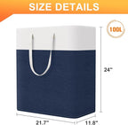 TasticTotes laundry basket 3-Pack, laundry hamper, Hamper with handles, collapsible laundry baskets, Waterproof dirty clothes hamper, Towel Storage for Home or Dorm, 100L-Blue