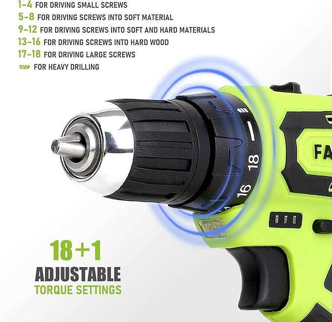 FASTPRO 175-Piece 12V Cordless Drill Set, Drill Driver and Home Tool Kit, House Repairing Tool with 12-Inch Storage Bag, For DIY, Home Maintenance, Green
