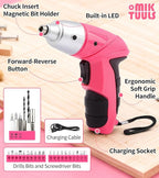 Electric Screwdriver 58pc Tool Set, Cordless & Rechargeable 3.6V Small Power Screwdriver Home Tool Kit Set with Compact Hand Box, Pink