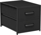 Homsorout Stackable Storage Drawers - 2 Tier Closet Drawers, Closet Organizer with Metal Handles, Night Stand with Collapsible Bins, Fabric Dresser for Bedroom, Dorm, Office, Black, 1 Pack