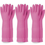 Mamison 2 Pairs Reusable Waterproof Household Dishwashing Cleaning Rubber Gloves, Non-Slip Kitchen Glove (Pink, XL (Pack of 3))