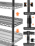 Golpart 5 Tier Adjustable Storage Shelves Heavy Duty Metal Utility Shelf 1750LBS Capacity Wire Shelving Unit Organizer Rack for Home Kitchen Garage Pantry Room 18" D x 46" W x 77" H Black