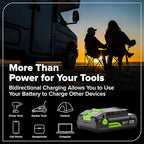 GREENWORKS 24V 1/2" Brushless Cordless Drill (400 In-lbs.), 2.0Ah (12,000mAh Power Bank) USB-C Batteries, 3.3 FT Braided Cable, 30W Charger
