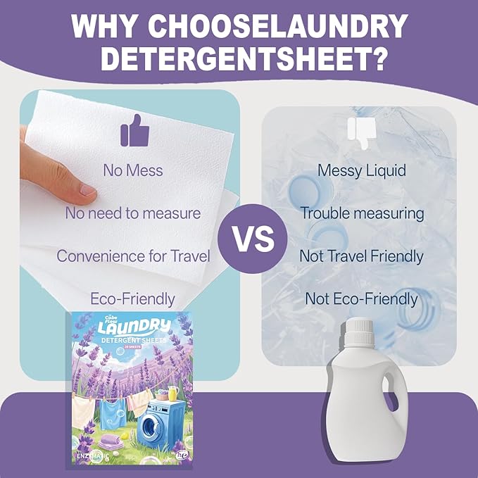 Laundry Detergent Sheets, Lavender Scent - 40 Loads |Effective & Eco-Conscious Cleaning| Pre-Measured, Liquidless for Deep Clean | Hypoallergenic, Washing Soda Travel Laundry Soap Strips