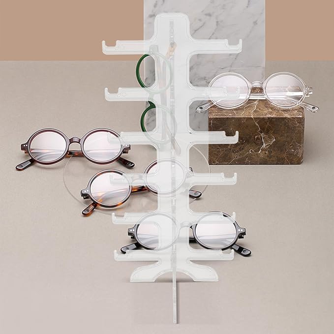 GARVALON Multi-Tier Glasses Display Stand 6-Layer Sunglasses Organizer Rack Plastic Eyewear Holder for Home Storage and Eyeglass Display