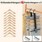 Pants Hangers Space Saving - 2 Pack Closet Organizer and Storage Jean Hangers, Stainless Steel Anti-Slip Clothes Hanger Scarf Holder for Pants Jeans Leggings Trousers Pant Rack, Black