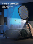 YISSVIC Electric Fly Swatter Bug Zapper Racket 4000V Rechargeable Mosquito Killer with LED Light for Indoor Home Office Backyard Patio Camping