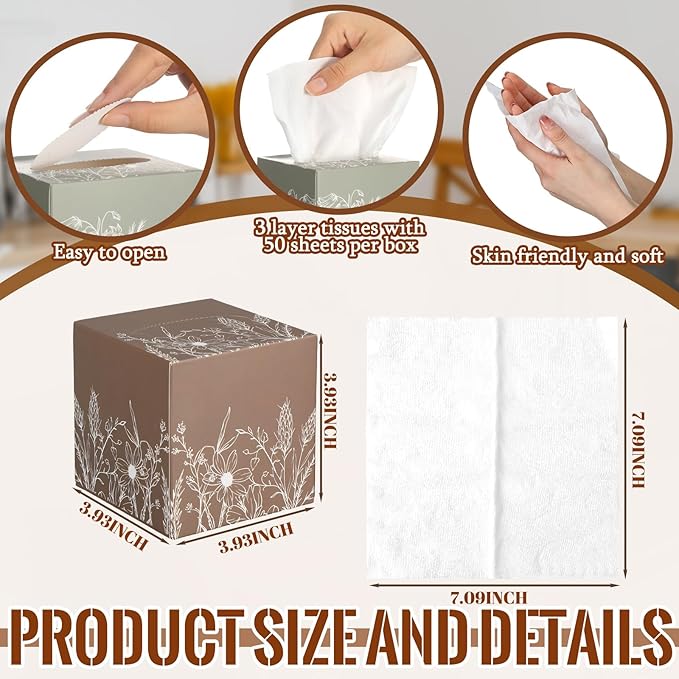 12 Pack Christmas Flower Line Drawing Facial Tissues Cube Face Boxes 600 Sheets 3 Ply Small Square Tissues Bulk for Xmas Car Bedroom Supplies