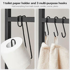 HOOBRO Over-The-Toilet Storage, 2-Tier Bathroom Organizer Over Toilet, Bathroom Shelves with Toilet Paper Holder and Hooks, Freestanding Storage Shelf, Space Saver, Greige and Black BG49TS01