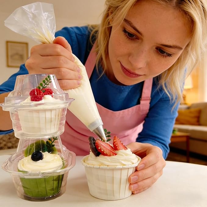 NPLUX 50 Pack Individual Cupcake Containers Plastic Cupcake Boxes Cupcake Holders Stackable Deep Dome Cupcake Carrier