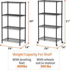 SINGAYE 4 Shelf Storage Wire Shelves Closet Bathroom Organizers Metal Pantry Kitchen Garage Shelving Unit Laundry Room Organization Home Narrow Rack Net Basket with Wheels Black