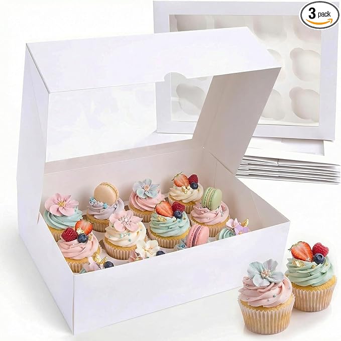 VGOODALL 3PCS White Cupcake Container, 12 Count with Window Boxes Holding 36 Pastry Box for Birthday Holiday Party Bakery Supplies