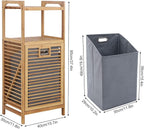 3-Tier Organizer Storage Shelf with Bamboo Frame and Pull Out Fabric Baskets Storage Drawers Unit,Laundry Towel Hamper Cabinet Tower Three Part Compartment Sorter Basket (2-Tier,Style 1)
