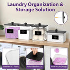 COAZEX 3+1 Pack Clear Laundry Pods Container & Dryer Sheet Holder, Plastic Square Laundry Room Organization and Storage Jars with Black Lids, Scoops & Labels for Detergent, Powder, Dryer Balls
