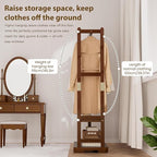 Taitiy Coat Rack Solid Wood Clothes Rack with 2 Shelves & 4 Hooks for Hanging Clothes Garment Wallets Hats, Clothing Rack Heavy Duty Coat Rack Freestanding with Storage Hall Tree for Hallway Bedroom
