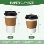 12 oz Coffee Cups with Lids and Sleeves 100 Pack, White Leak-Proof Disposable Coffee Cups for Hot/Cold Beverages, Party Supplies, To-Go Paper Cups for Coffee, Tea, Office, Picnic