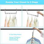 DUCOO Space Saving Hangers 10 Pack, Heavy Duty Magic Cascading Hanger Organizer with 5 Enclosed Anti-Slip Holes, Closet Organizers and Storage for Clothes, College Dorm Room Essentials, Gray