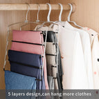 FeeraHozer Pants Hangers Non Slip 6 Pack Space Saving Hangers Multi-Layer Swing Arm Pants Hanger Stainless Steel Space Saver Hanger for Jeans Scarf Trouser Towel Clothes (Black)